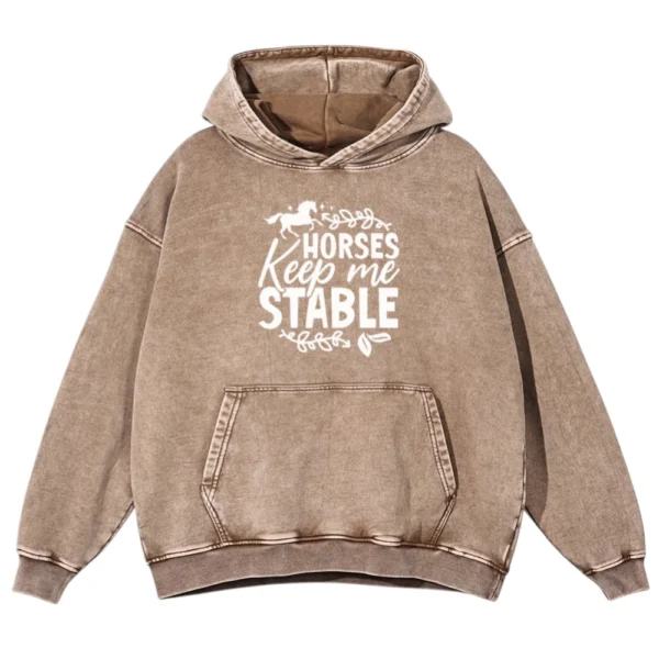 Horses Keep Me Stable Washed Pullover Hoodie - Sand
