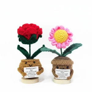 Adorable Emotional Support Plant Set 2pcs Rose/Daisy - Handmade Crochet Flowers in Pot