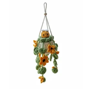 Crochet Bee Sunflower Hanging Planter - Kawaii Amigurumi Plant Hanger