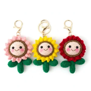 Exquisite Handmade Crochet Sunflower Keychain Set 3pcs
