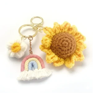 Handcrafted Floral & Rainbow Keychain Set