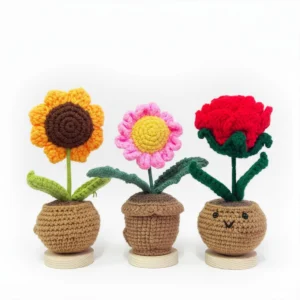 Handmade Crochet Smile Plants Set 3pcs Sunflower/Rose/Daisy